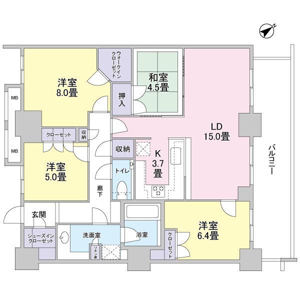 Floor plan. 4LDK, Price 64,700,000 yen, Footprint 100.11 sq m , Balcony area 15.3 sq m   ◆ Footprint 100.11 sq m  4LDK dwelling unit