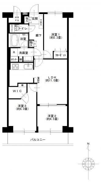 Floor plan. 3LDK, Price 29,900,000 yen, Footprint 61.6 sq m , Balcony area 6.72 sq m