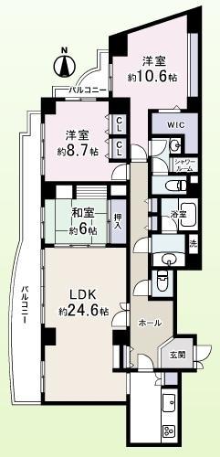 Floor plan. 3LDK, Price 79,800,000 yen, Footprint 137.73 sq m , Spacious LDK of balcony area 23.08 sq m 24.6 Pledge! Plenty of storage!