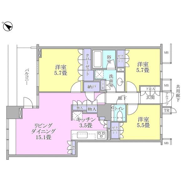 Floor plan. 3LDK, Price 69,800,000 yen, Occupied area 84.34 sq m , Balcony area 7.8 sq m