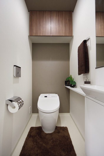 Bathing-wash room.  [Tankless toilet] A low silhouette, It has adopted a tankless toilet of the clean and beautiful compact design to the eye.