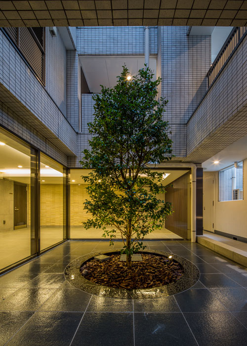 Shared facilities.  [Dignity of residence wears a "light shine"] Little OkuMari than bustle in front of the station, I was born in the corner lot to feel the breath of a calm residential area "Geo Monzennakacho Fuyuki". In the city, Decorate elegance. This residence carve Fushu to everyday. (Courtyard photo)