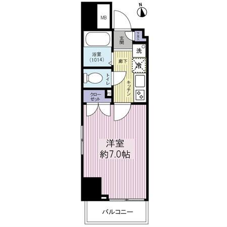 Floor plan. 1K, Price 18 million yen, Occupied area 21.21 sq m , Balcony area 2.72 sq m