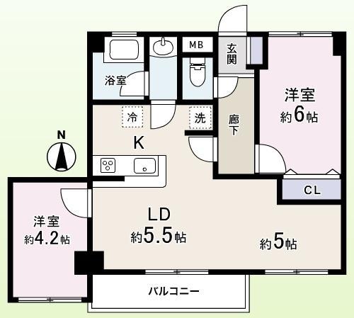 Floor plan. 2LDK, Price 25,800,000 yen, Occupied area 54.06 sq m , Could live and comfortably on the balcony area 5.73 sq m new renovation already