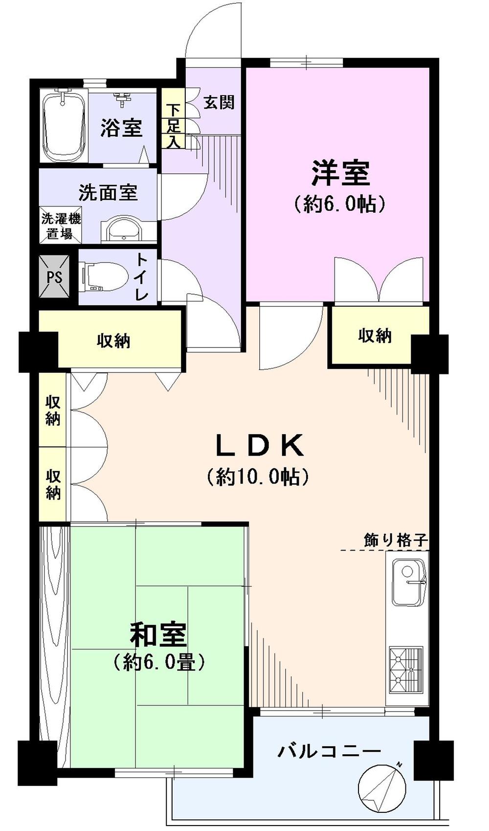 Floor plan. 2LDK, Price 21.9 million yen, Occupied area 60.66 sq m , Balcony area 5.39 sq m