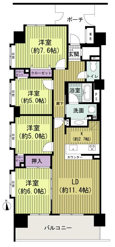 Floor plan. 4LDK, Price 42,300,000 yen, Occupied area 85.26 sq m , Balcony area 12.6 sq m