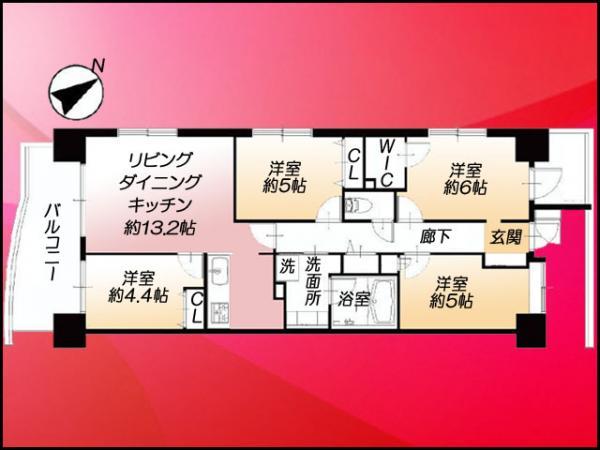 Floor plan. 4LDK, Price 34,900,000 yen, Occupied area 75.69 sq m , Balcony area 14.2 sq m
