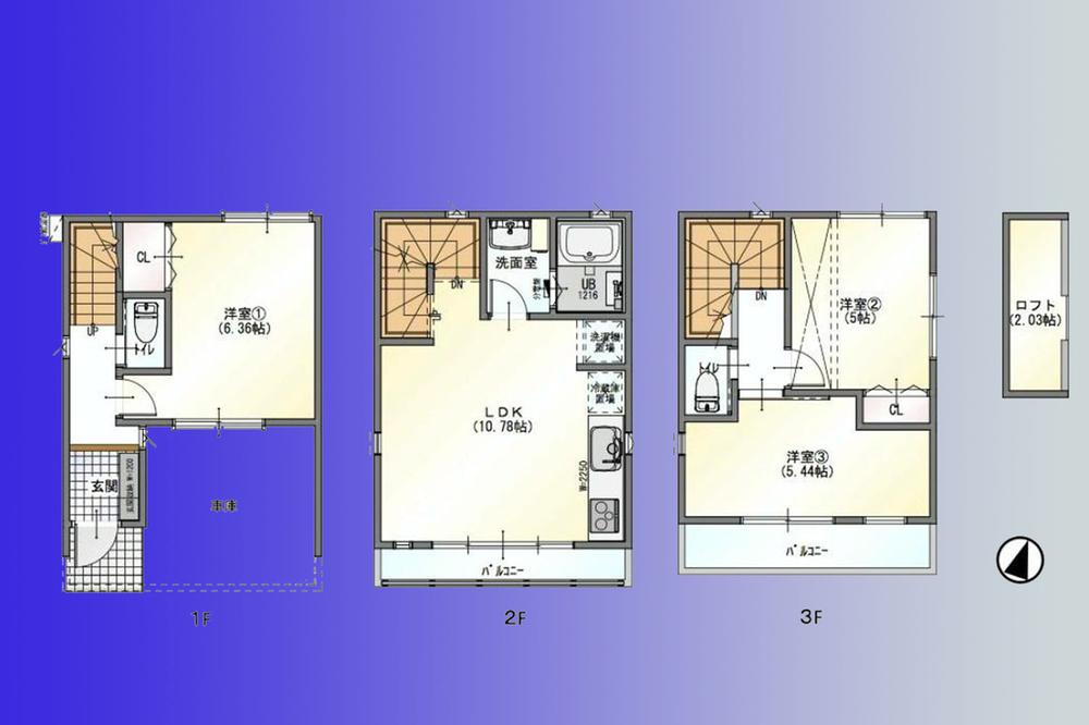 Floor plan. 39,800,000 yen, 3LDK, Land area 45 sq m , Building area 77.36 sq m floor heating ・ Dishwasher ・ Bathroom dryer, etc., Enhancement of in-room amenities.