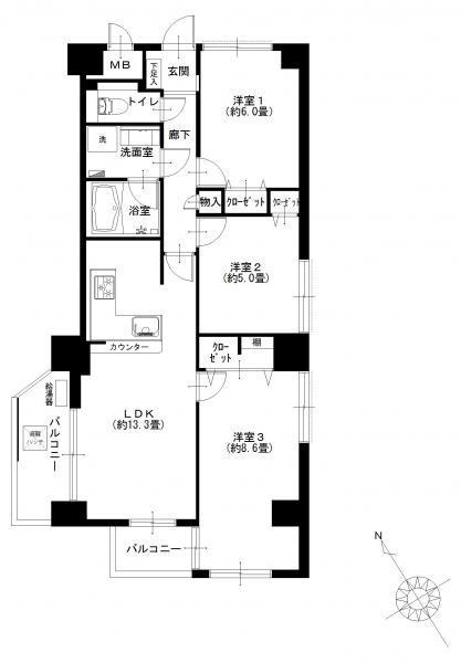 Floor plan. 3LDK, Price 42,900,000 yen, Footprint 72.1 sq m , Balcony area 8.28 sq m