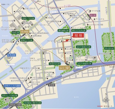  [Dawn ・ Close to the Toyosu area] A "ion Shinonome shopping center" "Shinonome area", "Urban Dock TOYOSU LaLaport" (about 9 minutes by bicycle ・ About 2030m) of "Toyosu area" is familiar (local guide map)