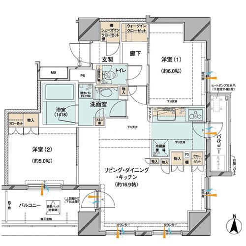 Floor plan. 2LDK, Price 27,900,000 yen, Occupied area 62.12 sq m , Balcony area 11.7 sq m