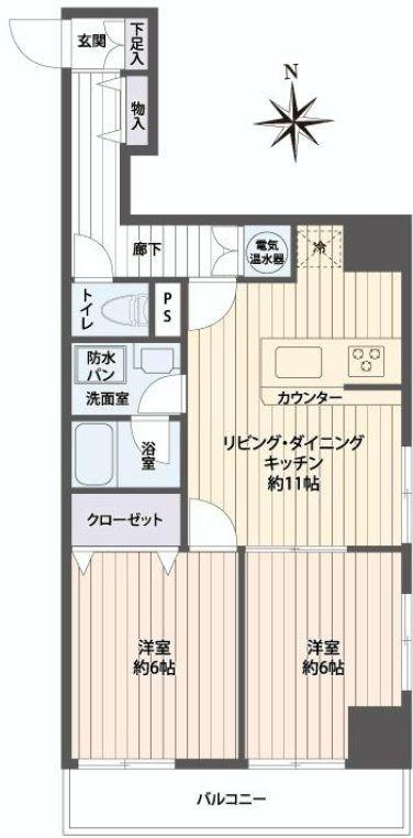 Floor plan. 2LDK, Price 19,800,000 yen, Occupied area 54.46 sq m , Balcony area 6.05 sq m floor plan