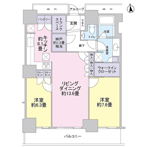 Floor plan. 2LDK + S (storeroom), Price 51,900,000 yen, Occupied area 82.74 sq m , Balcony area 12.63 sq m
