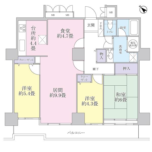 Floor plan. 3LDK, Price 31,800,000 yen, Occupied area 79.76 sq m , Balcony area 11.66 sq m 3LDK dwelling unit