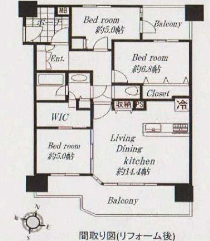 Floor plan. 3LDK, Price 52,800,000 yen, Occupied area 75.68 sq m , Balcony area 18.69 sq m floor plan