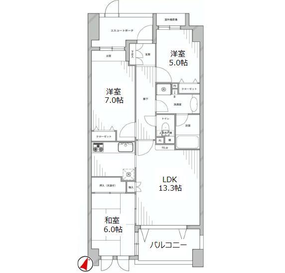 Floor plan. 3LDK, Price 34,980,000 yen, Occupied area 70.25 sq m , Balcony area 7 sq m