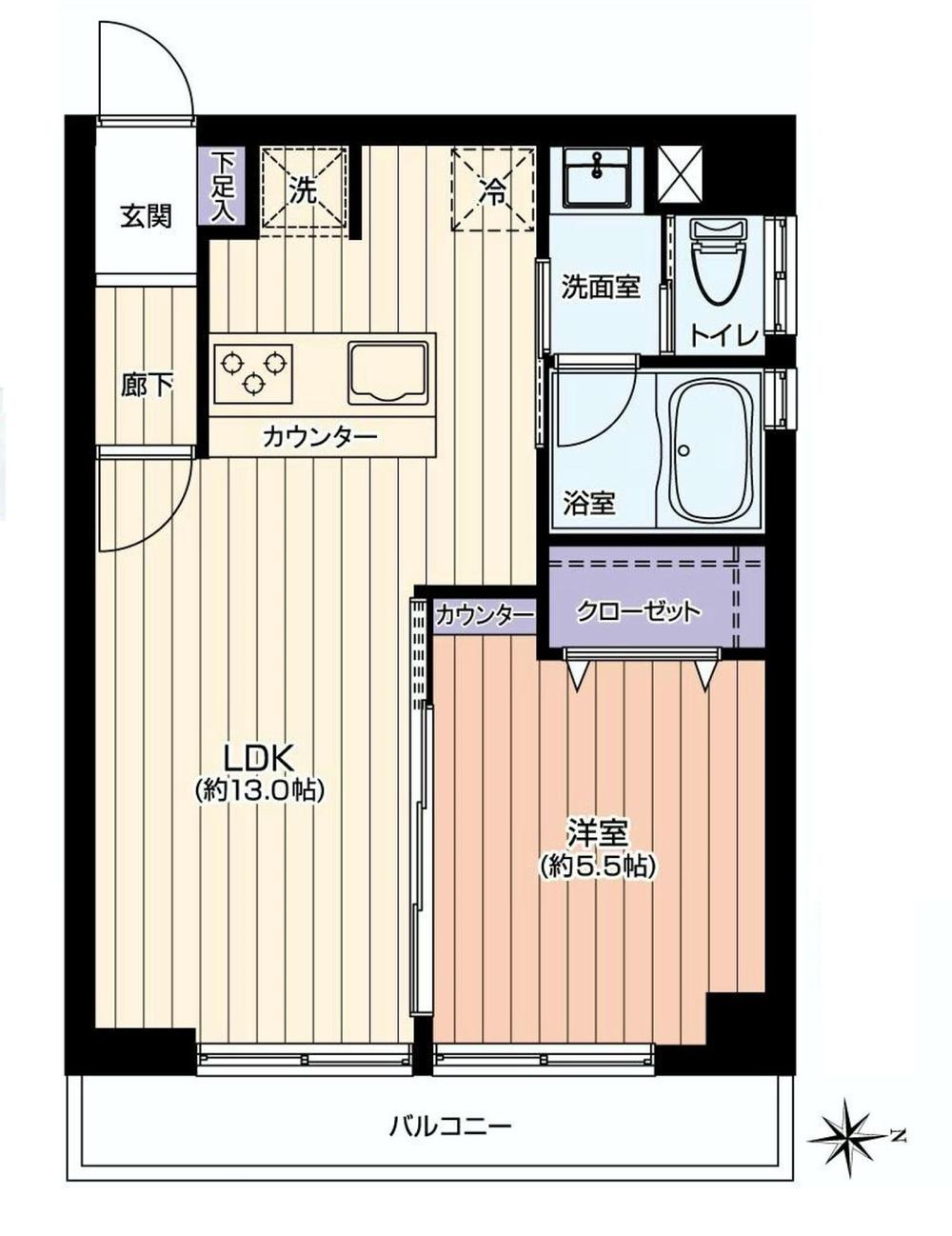 Floor plan. 1LDK, Price 15.8 million yen, Occupied area 38.88 sq m , Balcony area 4.94 sq m