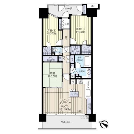 Floor plan. 3LDK + S (storeroom), Price 49,800,000 yen, Footprint 92.6 sq m , Balcony area 14.96 sq m floor plan