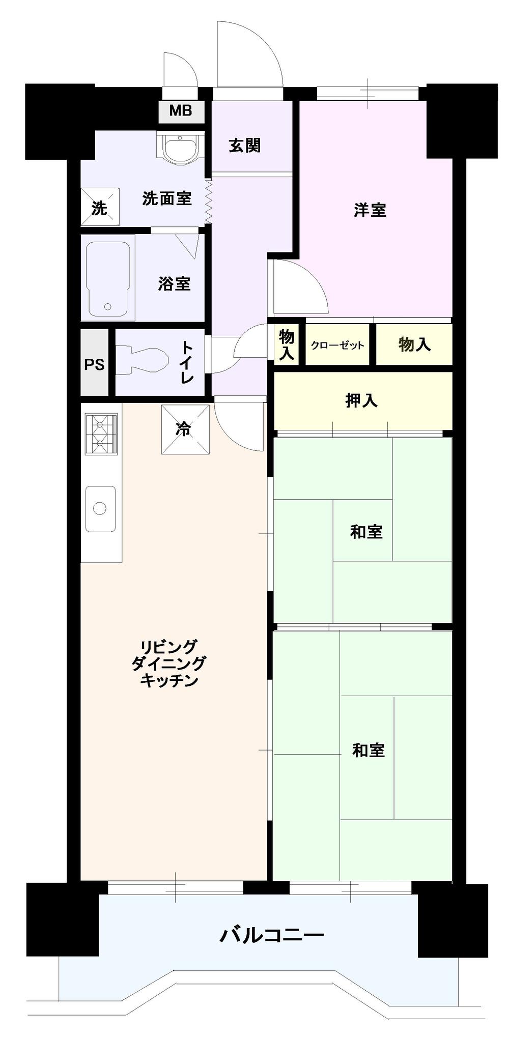 Floor plan. 3LDK, Price 22,800,000 yen, Footprint 61.6 sq m , Balcony area 7.89 sq m