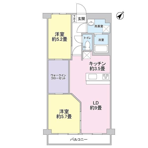 Floor plan. 2LDK, Price 25,800,000 yen, Footprint 58.8 sq m , 2LDK of balcony area 6.72 sq m walk-in closet with