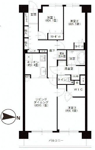 Floor plan. 3LDK, Price 36,900,000 yen, Occupied area 70.87 sq m , Balcony area 8.52 sq m