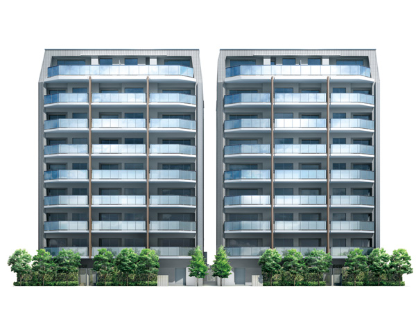 Shared facilities.  [Exterior CG] Twin Residence is healed in the "light" and "Wind" with the location, which is open to the south-facing birth. (Left: West Terrace, Right: East Terrace)