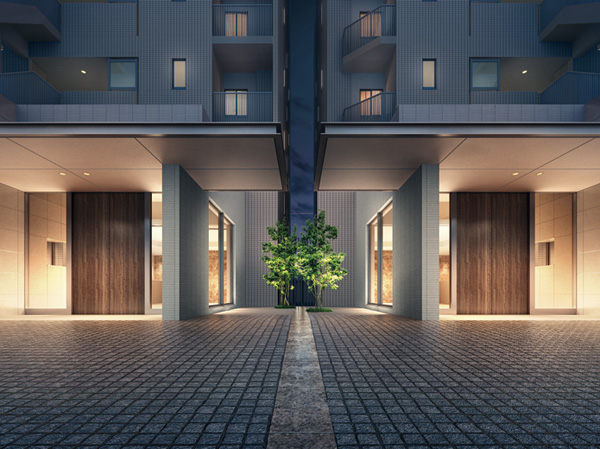 Shared facilities.  [Entrance Rendering CG] Draw a symmetry to snuggle up in two buildings the central part of the, People who live, Entrance to welcome visitors. Cobbled front puts a different stone texture to the boundary line between the two buildings, Invite you to each of the building Trades. In the entrance part floor of white granite and the wall of lime stone, Produce a gentle color gradient, such as each other sound and living comfort in this area.