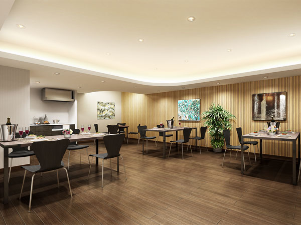 Shared facilities.  ["Assembly room" to deepen exchanges] Deepen the ties between those who live in the "meeting room" is, Set up a kitchen, It can also easily cuisine. Such as exchange meetings and parties of each other residents, How to use various. While everyone a try pleasure, Communication will continue to spread. (Assembly room Rendering)
