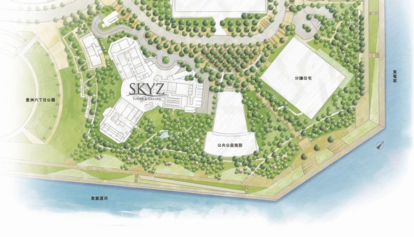 Features of the building.  [Site layout] By the Tri-Star shape, Planting a lot of planting by the feet. Public facilities is Yoho Federated childcare facilities (Opening scheduled April 2015, which is planned in the development area / About 60m ・ It is expected to be a 1-minute walk).