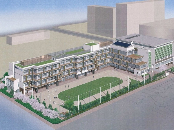 (Tentative name) Toyosu Nishi Elementary School Rendering CG (about 890m. April 2015 opened schedule. Rendering CG is provided Koto. TOYOSU elementary school: about 1.2km)
