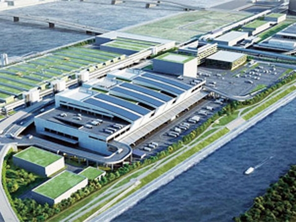 Toyosu new market Rendering CG. "So many visitors facility" is installed, New bustle is created (about 520m. 2015 Doors open plan)
