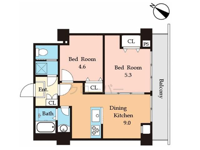 Floor plan. 2DK, Price 19,800,000 yen, Occupied area 45.36 sq m , Balcony area 8.19 sq m