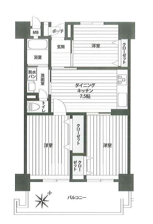 Floor plan. 3DK, Price 28.6 million yen, Occupied area 60.77 sq m , Balcony area 8.31 sq m