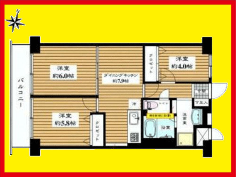 Floor plan. 3DK, Price 21,800,000 yen, Occupied area 53.76 sq m , Balcony area 6.72 sq m