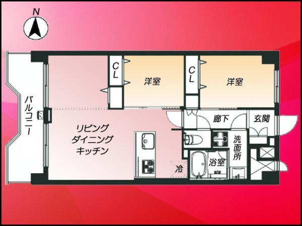 Floor plan. 2LDK, Price 24,800,000 yen, Footprint 56 sq m , Balcony area 8.25 sq m