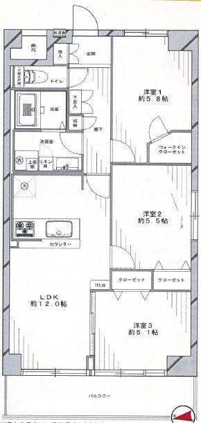 Floor plan. 3LDK, Price 29,980,000 yen, Footprint 66 sq m , Balcony area 8.12 sq m