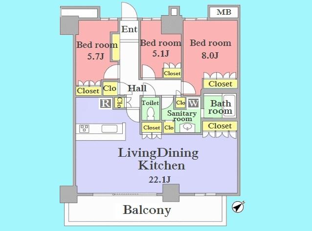 Floor plan. 3LDK, Price 69,800,000 yen, The area occupied 100.3 sq m , Balcony area 15.3 sq m