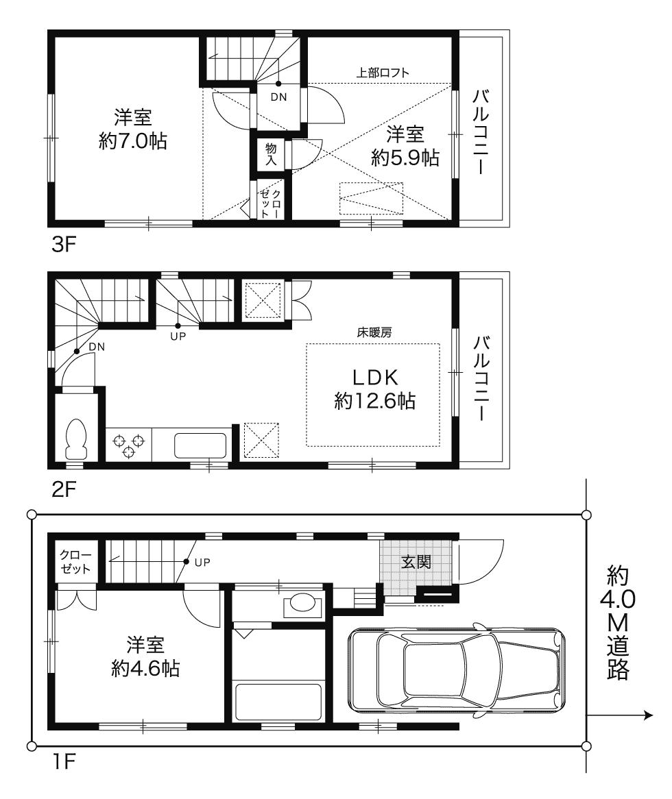 Floor plan. Price 45,800,000 yen, 3LDK, Land area 40.45 sq m , Building area 72.78 sq m