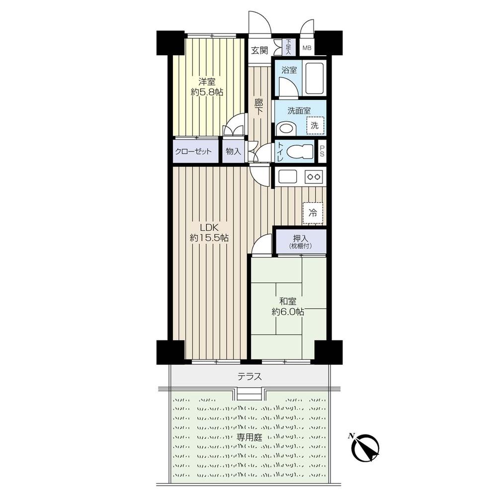 Floor plan. 2LDK, Price 25,800,000 yen, Footprint 61.6 sq m , Balcony area 5.6 sq m floor plan