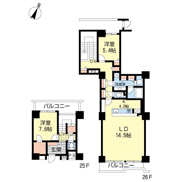 Floor plan. 2LDK, Price 39,800,000 yen, Footprint 103.19 sq m , Balcony area 14.77 sq m