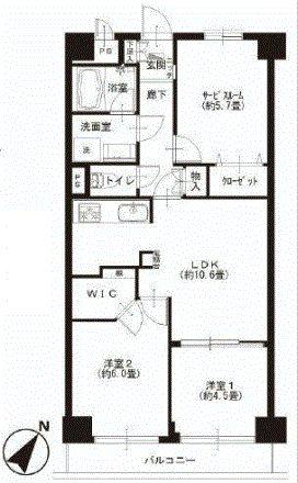 Floor plan. 2LDK+S, Price 33,900,000 yen, Footprint 61.6 sq m , Balcony area 5.6 sq m