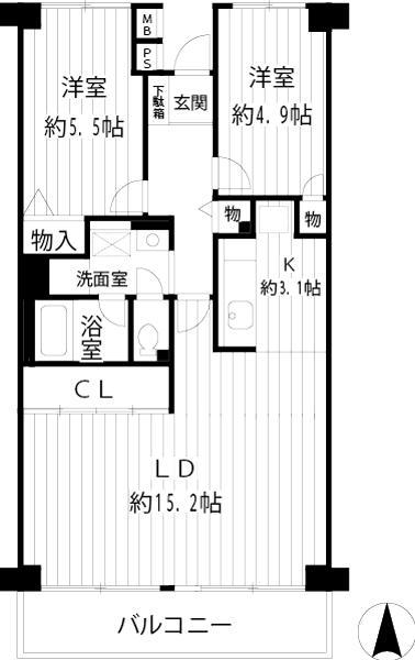 Floor plan. 2LDK, Price 23.8 million yen, Occupied area 65.32 sq m , It has changed the balcony area 8.12 sq m Japanese-style room in the living room.