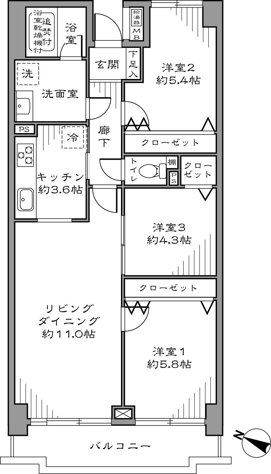 Floor plan. 3LDK, Price 30,800,000 yen, Occupied area 67.23 sq m , Balcony area 7.8 sq m 3LDK. All rooms with storage