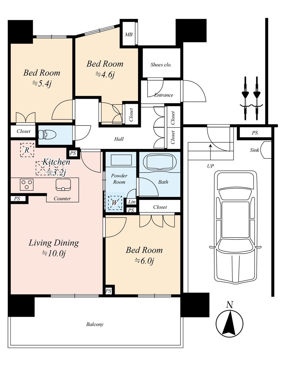 Floor plan. 3LDK, Price 48,400,000 yen, Footprint 68.6 sq m , Balcony area 11.88 sq m