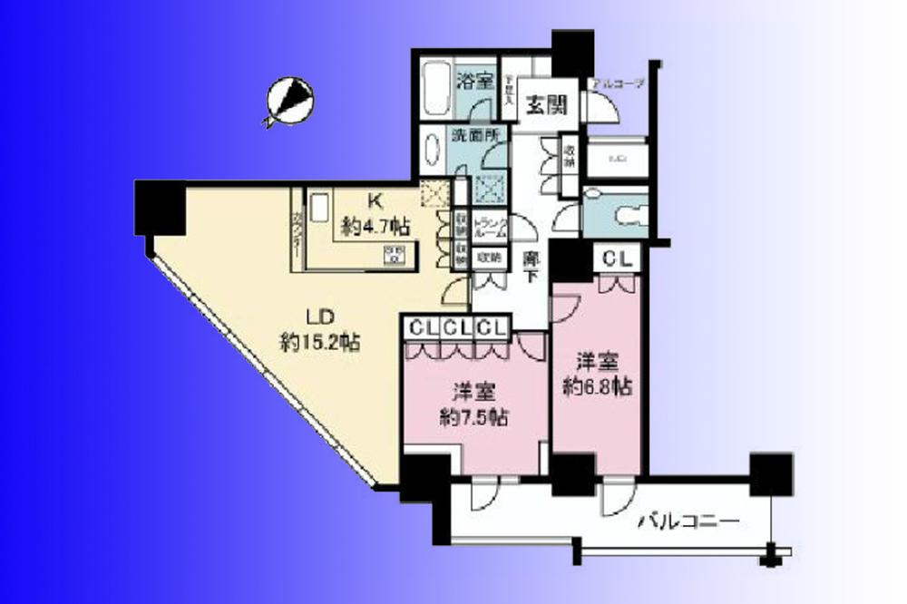 Floor plan. 2LDK, Price 59,800,000 yen, Occupied area 82.71 sq m , Balcony area 12.52 sq m storage space rich interior. There is a sense of open living space.