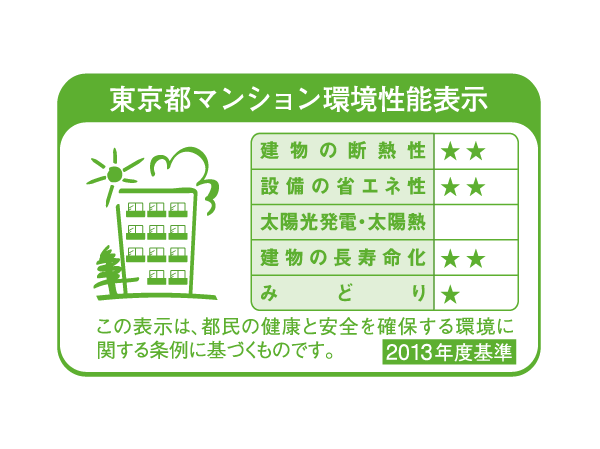 Other.  [Tokyo apartment environmental performance display] Based on the efforts of the building environment plan that building owners will be submitted to the Tokyo Metropolitan Government, 5 has been evaluated in three stages for items.  ※ For more information see "Housing term large Dictionary"