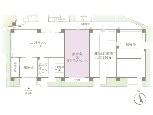 Shared facilities.  [Meeting rooms and multi-purpose space] We have prepared a meeting room that can be used for multi-purpose. Collection of hobbies, etc., You can feel free to use.  ※ For more information, please contact the person in charge. (Site layout conceptual diagram / Which was raised to draw based on the drawings of the planning stage, In fact a slightly different)