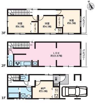 Floor plan. (1 Building), Price 55,800,000 yen, 3LDK+S, Land area 71.13 sq m , Building area 108.14 sq m