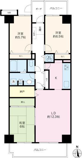 Floor plan. 3LDK+S, Price 36,800,000 yen, Occupied area 84.53 sq m , Perfect 3LDK on the balcony area 12.26 sq m family