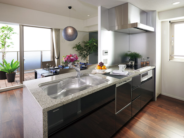 Kitchen.  [kitchen] Look beautiful, Kitchen and stuck to detail. Open kitchen with elegant texture decor attract artificial marble counter. Disposer and dishwasher also standard equipment, Also pursuing functionality up a notch.